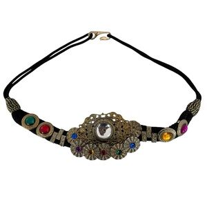 VTG Colourful Gemstone Bejeweled Statement Belt Gold Boho Maximalist Festival